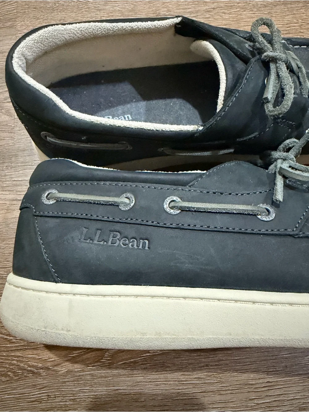 L.L.Bean Black Leather Boat Shoes Deck Moc Lace Up Casual Men’s Size 13